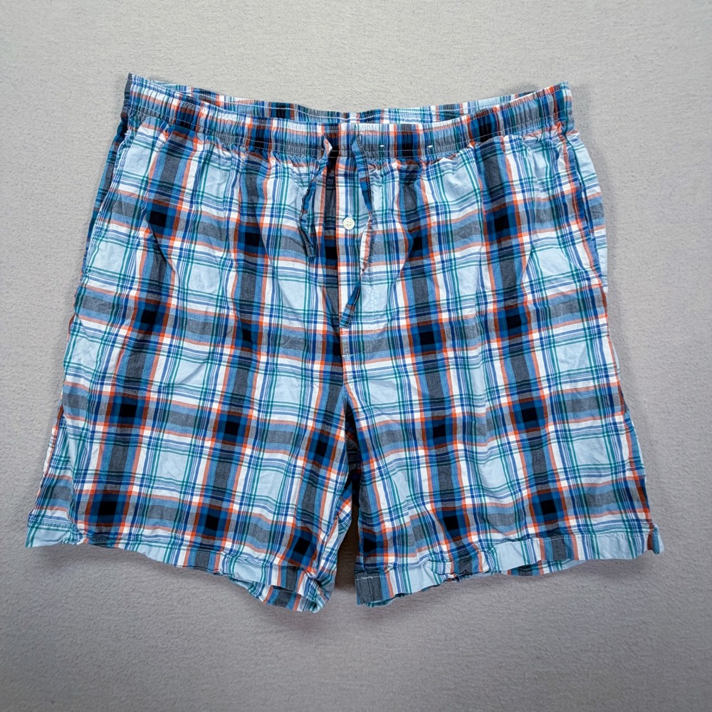 Stafford Mens Sleep Short‎ Regular Fit Blue Orange Plaid Cotton XL